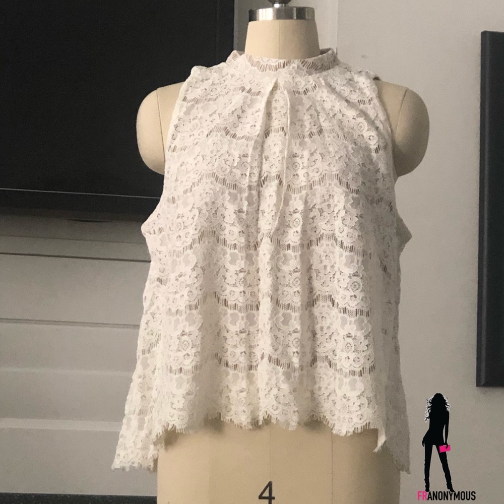 Off White Sleeveless Lace Overlay Top - Picture 4 of 5